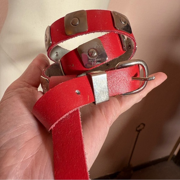 Vintage 1980’s red Leather Southwestern silver Concho skinny Retro belt Froneza main image 11